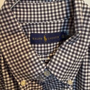 Ralph Lauren Men's Navy and White Gingham Shirt